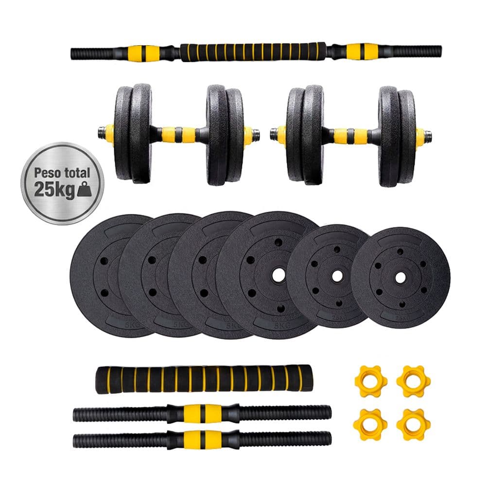 Kit Mancuernas Y Barra Force By Gadnic  25 Kg Discos Pvc Conversor A Rosca Entrenamiento Completo  Outlet