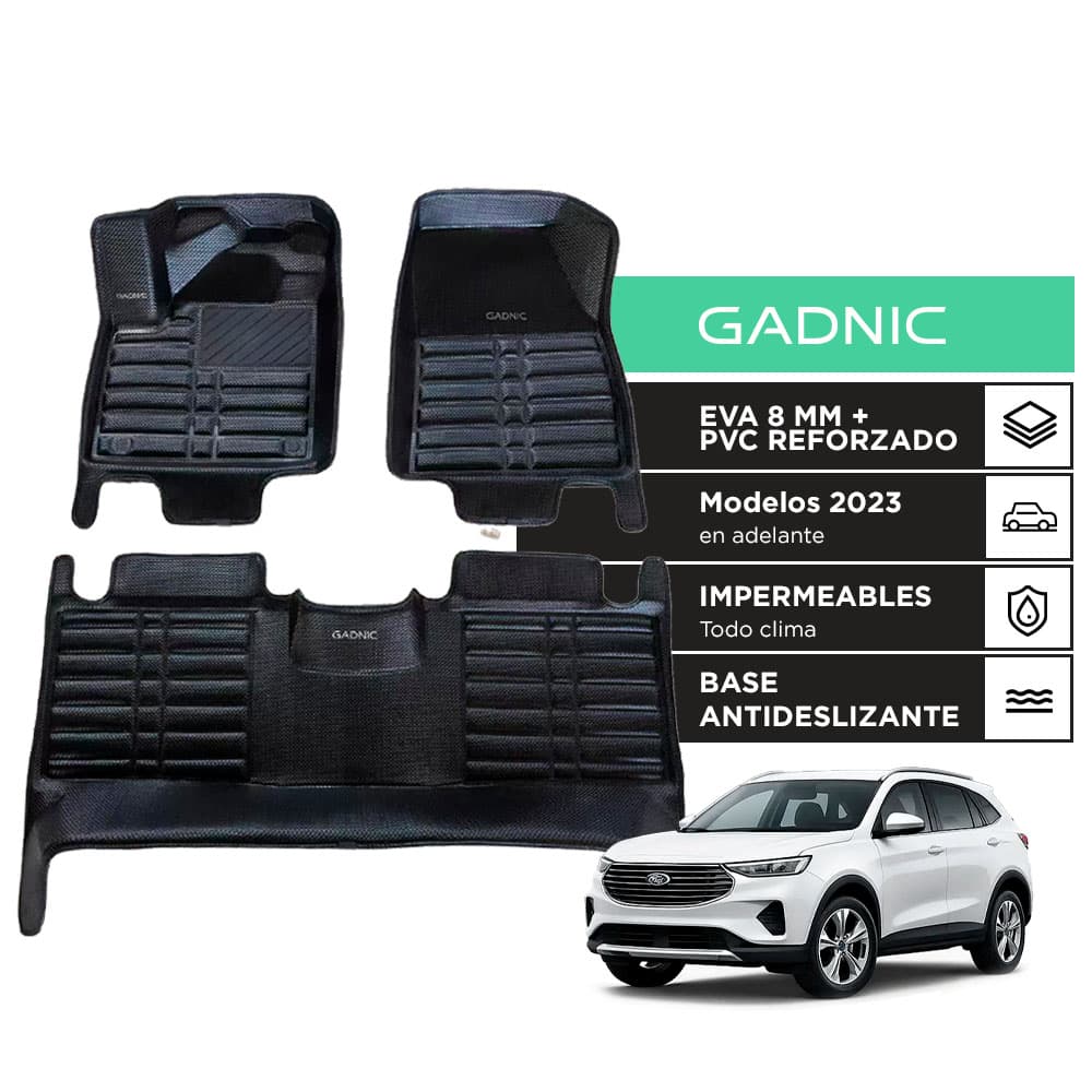 Set Cubre Alfombras Termoformadas Gadnic Para Ford Territory 2023+ Juego Completo 3 Piezas EVA 8 mm PVC 0.8 mm Base Antideslizante Textura Diamante Brillante Todo Clima Impermeables Facil Limpieza