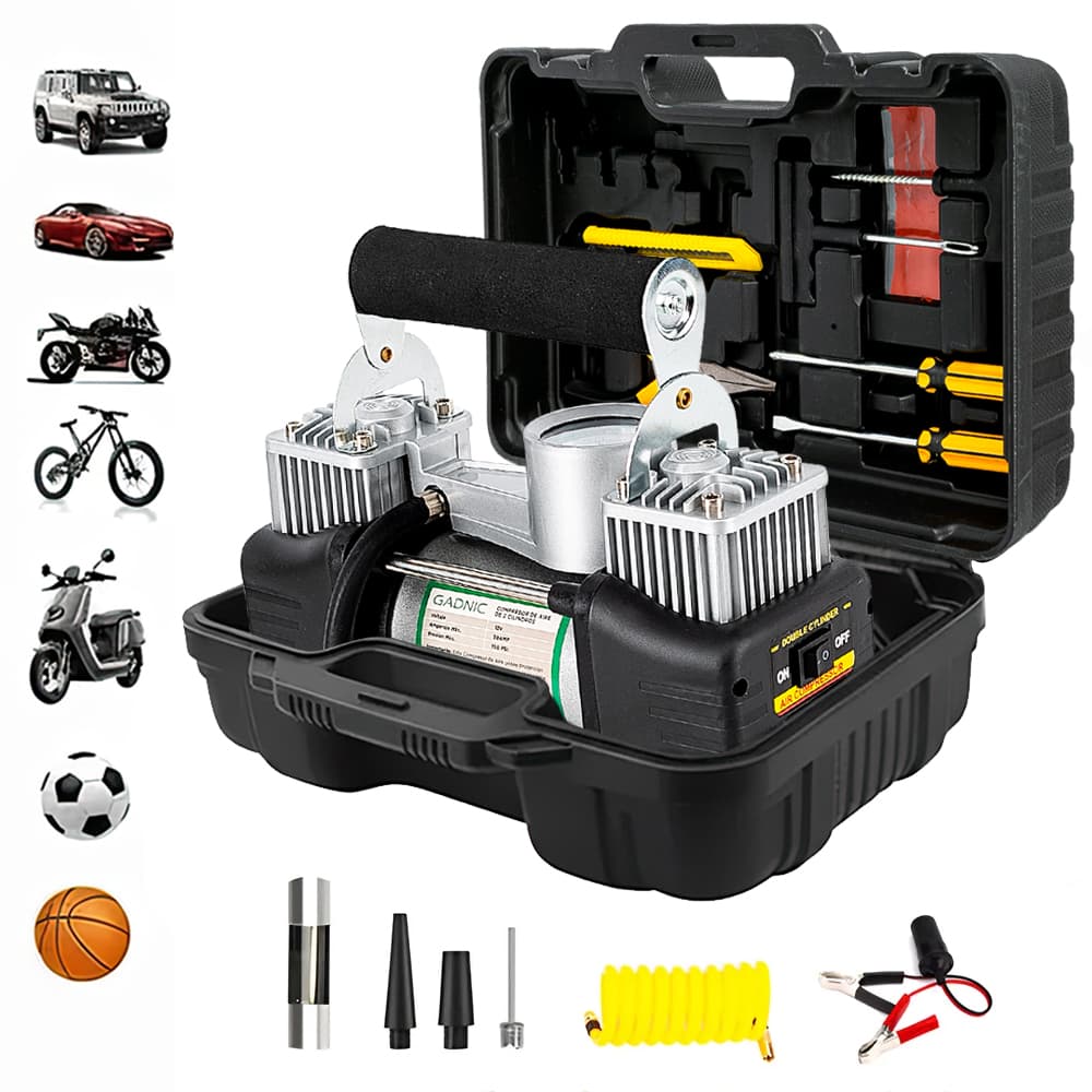 Compresor 12v Portátil 60Ltmin 100psi Doble Pistón Inflador Multipropósito Outlet
