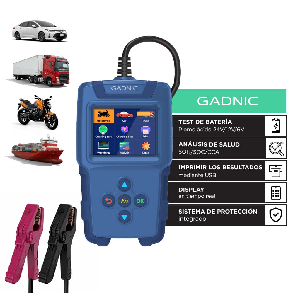 Tester de Arranque Analizador de Batería VETRA  By Gadnic 24V 12V 6V Diagnóstico Completo