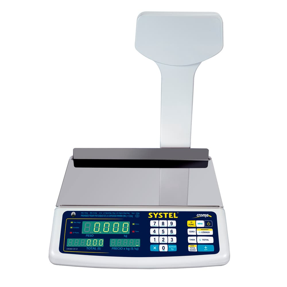 Balanza Comercial Systel Croma Bateria 31kg Mástil 200 Articulos
