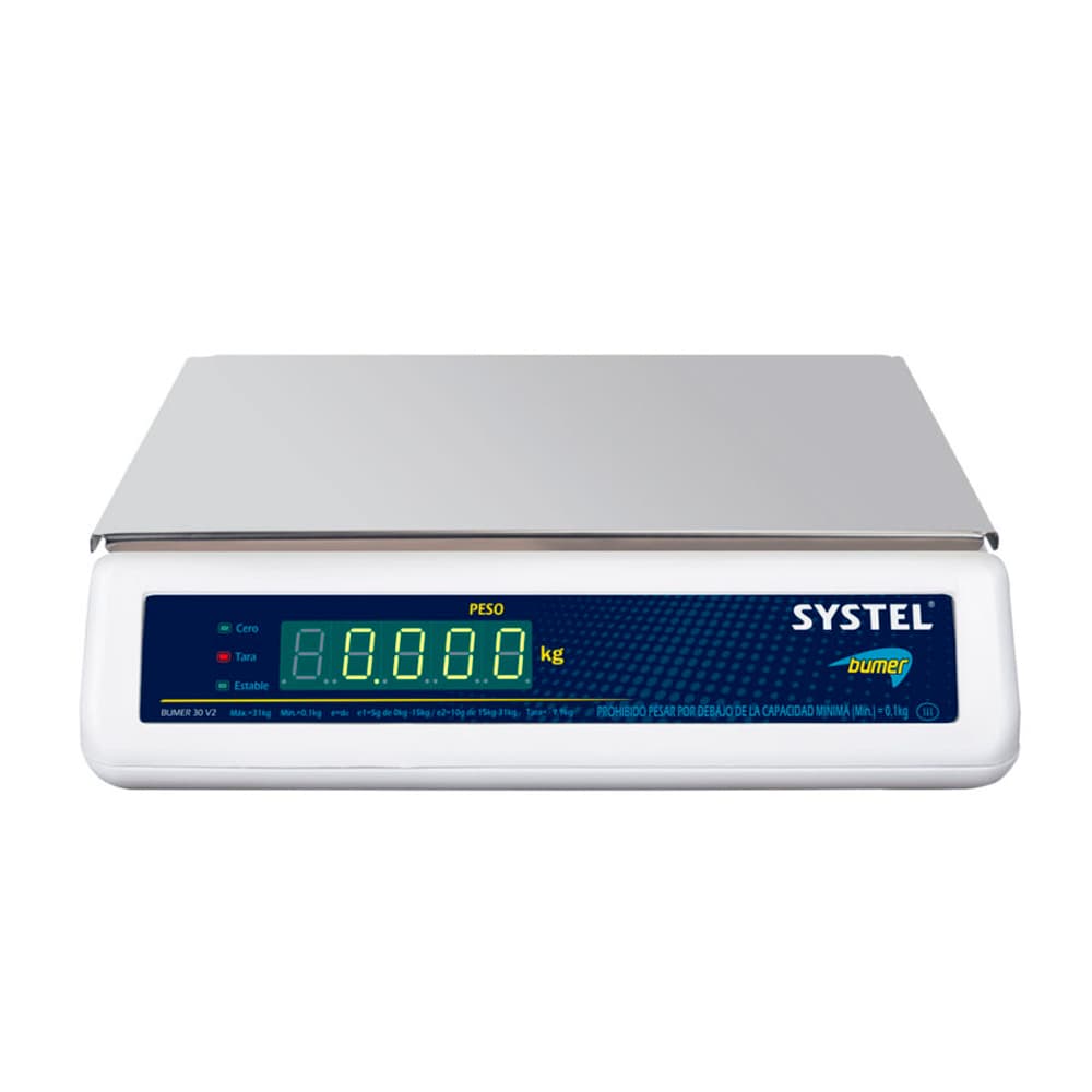 Balanza Comercial Systel Bumer Bateria 31kg Bandeja Acero Inox Solo Peso