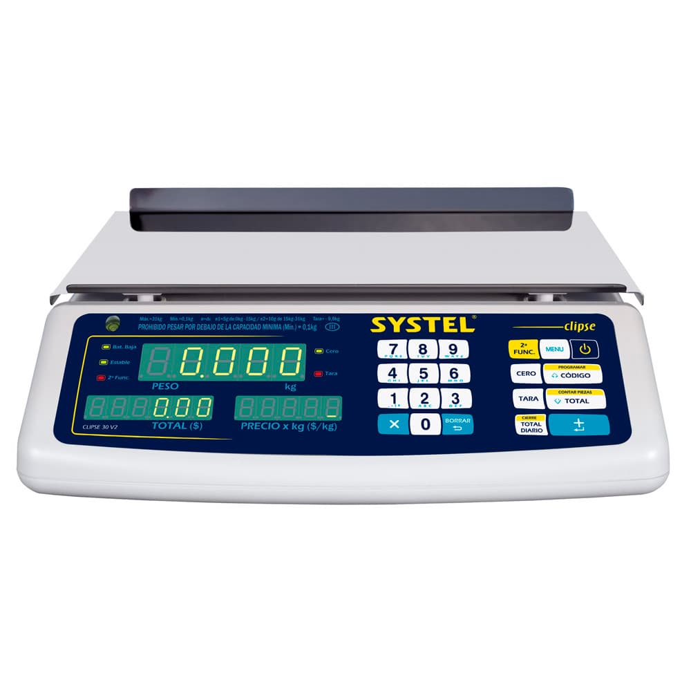 Balanza Comercial Systel Clipse Bateria 5kg Bandeja Acero Inox 200 Articulos Outlet