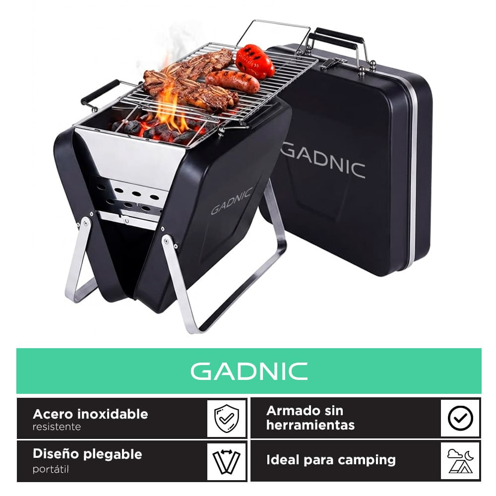 Parrilla Plegable Portátil Gadnic Acero Inoxidable Camping Compacta Tipo Valija