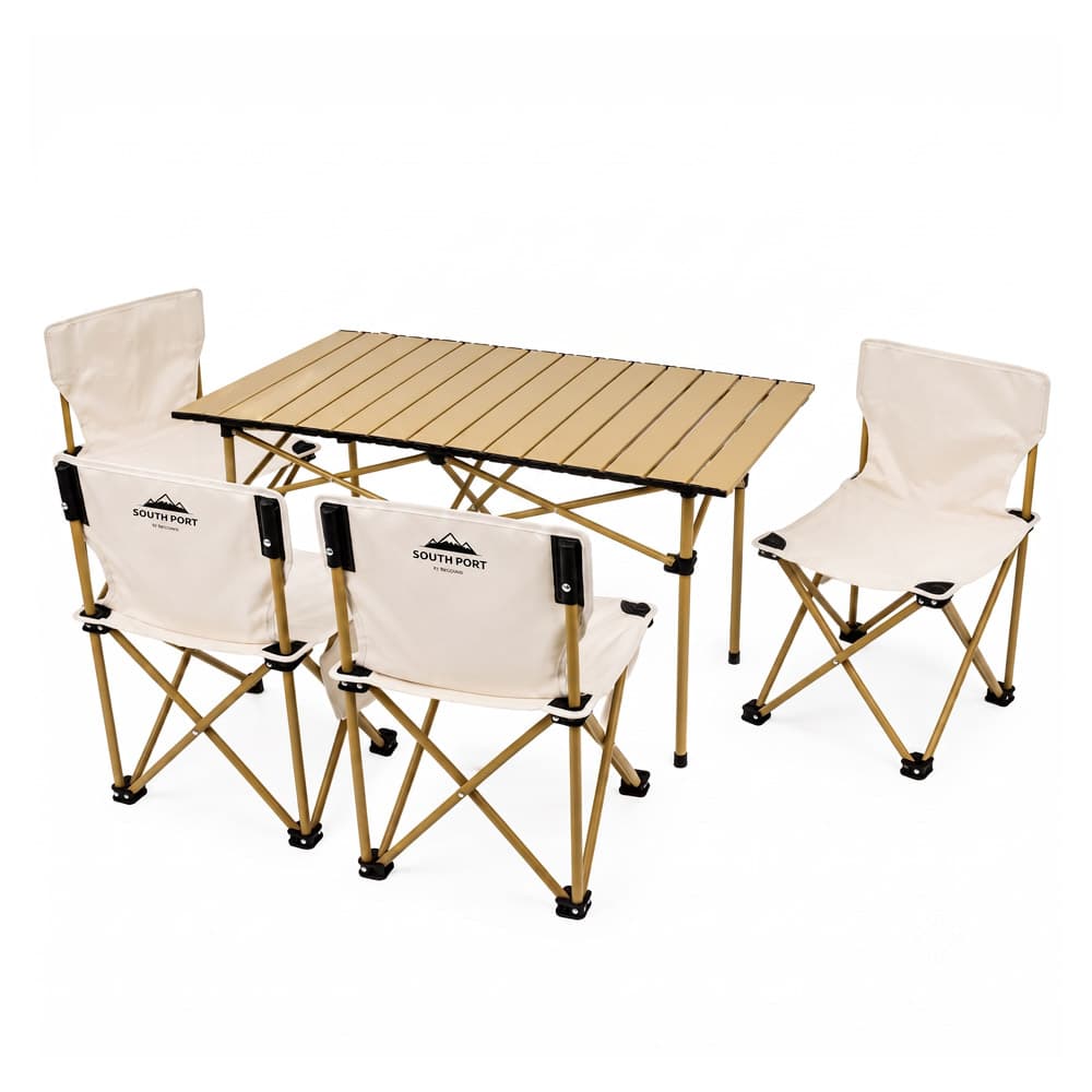 Set De Camping Mesa Enrollable + 4 Sillas Plegables South Port By Gadnic Tela Oxford 600D Estructura Acero Al Carbono