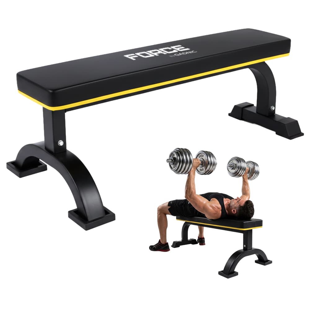 Banco Plano Gimnasio Force By Gadnic 300 kg Banca Estructura Acero Barra Tapizado PU 