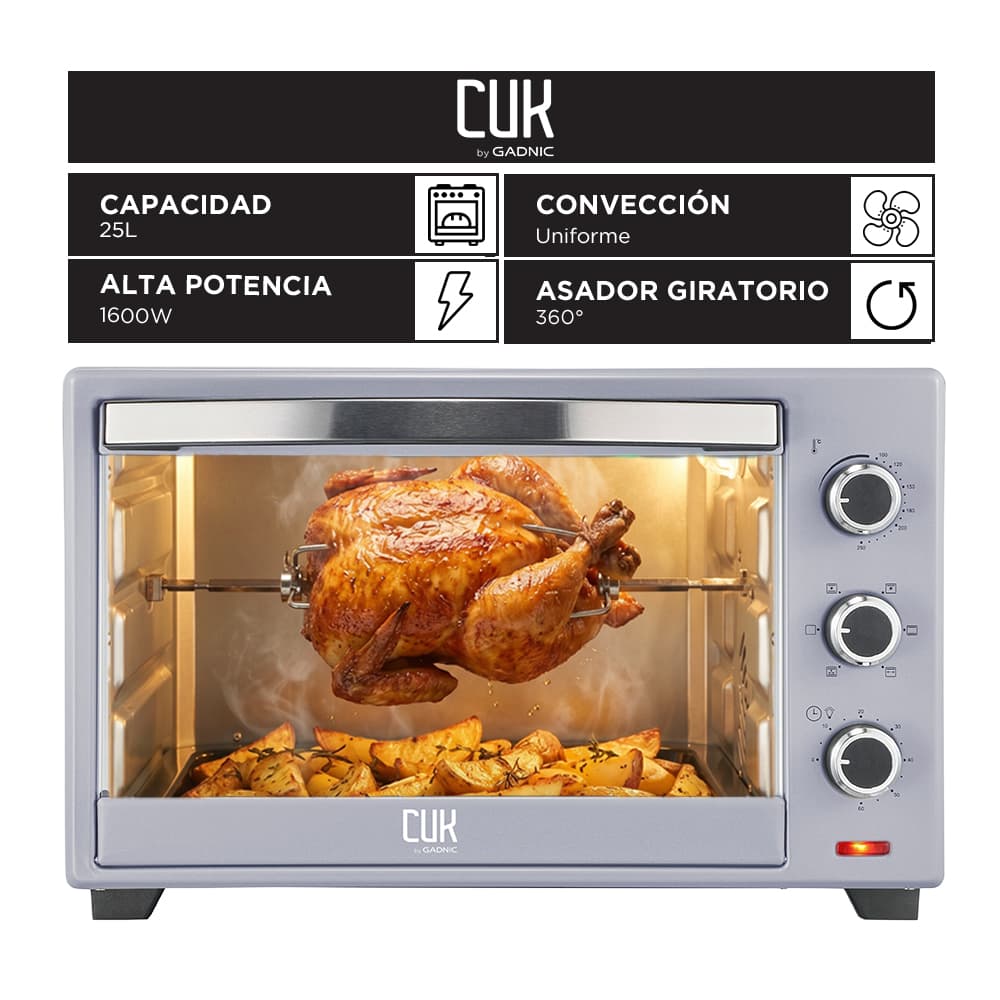Horno Eléctrico CUK By Gadnic 25L 1600W Convección Con Asador Giratorio Rotiseria Outlet