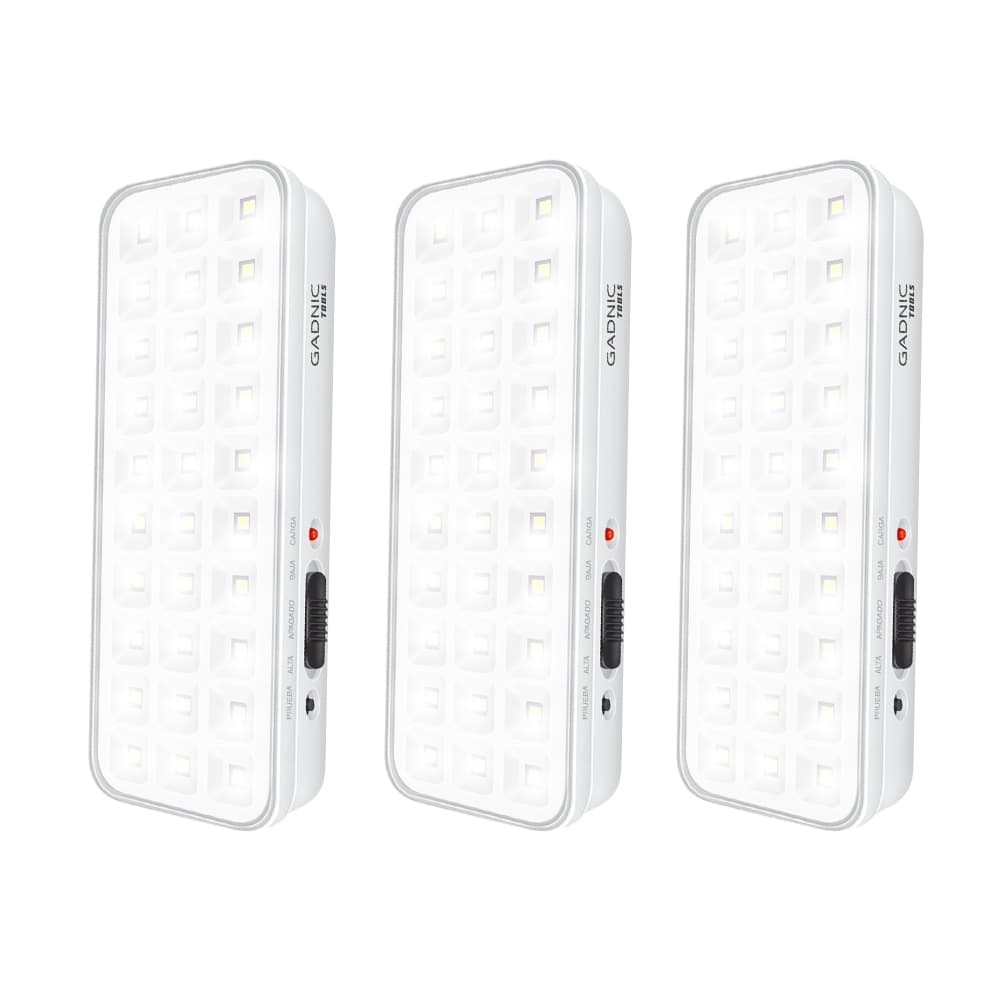 Kit x 3 Luz De Emergencia Gadnic 30 LED Recargable Portátil Y De Pared Con Batería Integrada