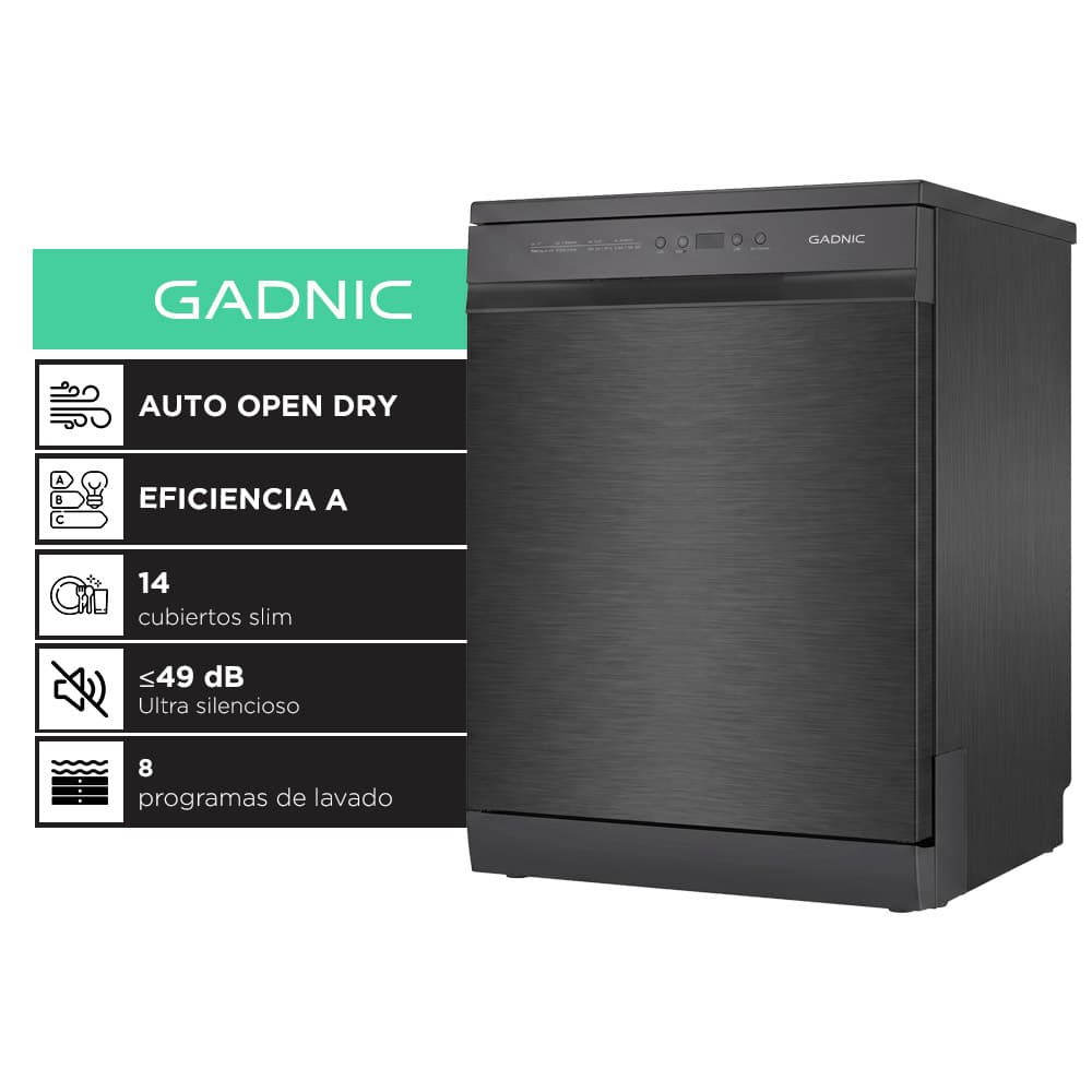 Lavavajillas Gadnic 14 Cubiertos Empotrable Dark Inox 8 Programas Apertura Automatica