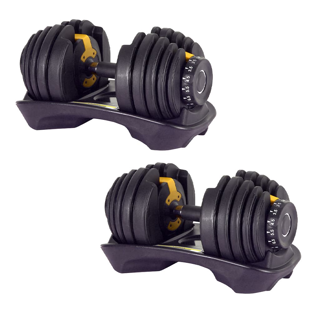 Kit X2 Mancuernas Ajustables 24 Kg  Force by Gadnic Con Dial Rapido Y Base Organizadora