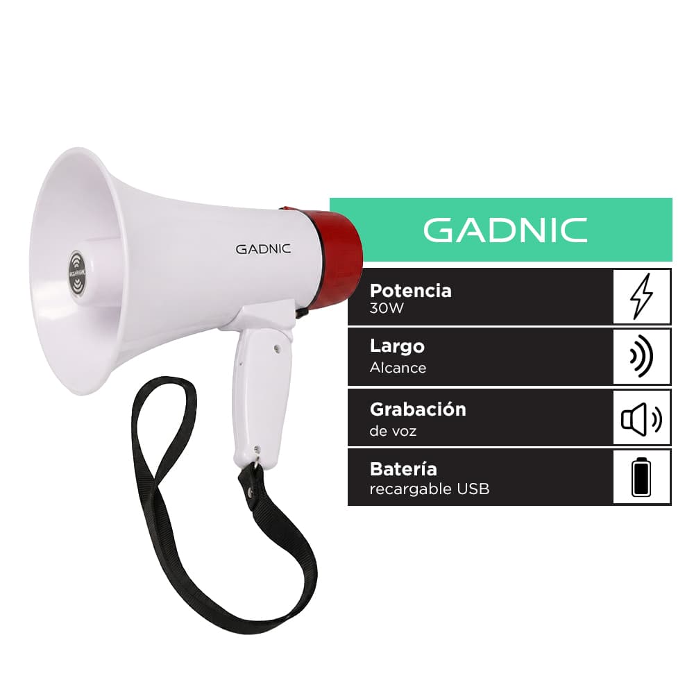Megáfono De Mano Gadnic Grabador Voz Música 30 W Recargable
