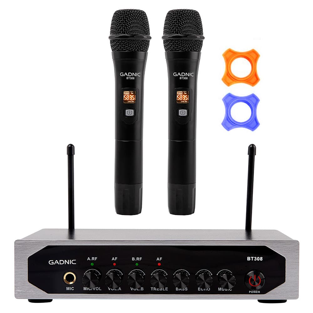 Microfono Inalambrico Gadnic Uhf Doble Condensador Receptor Plug And Play Salidas 6.35 Mm 3.5 Mm Conector Tipo C