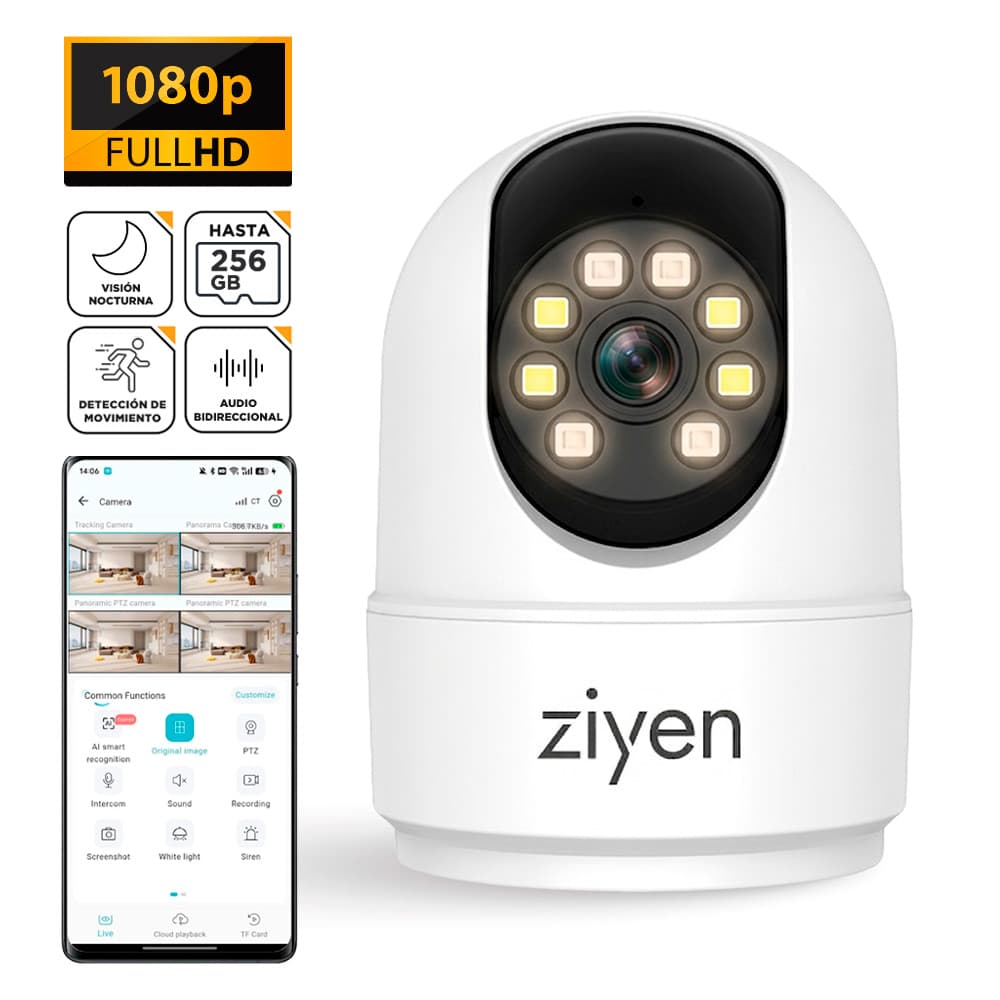Cámara De Seguridad Ziyen ZX9 De Interior WiFi Full HD Visión Nocturna A Color  Outlet