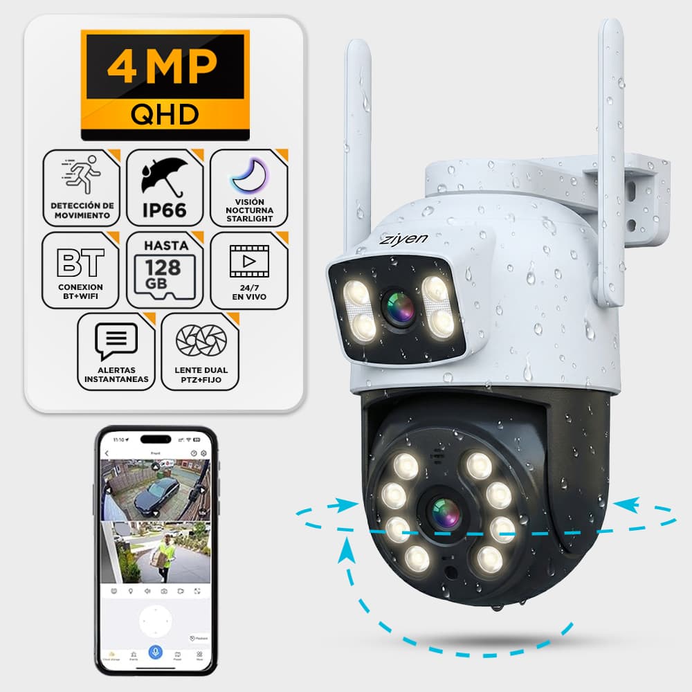 Cámara de Seguridad Ziyen ZX57 Lente Dual 4MP Domo Exterior WiFi Control Por App Outlet