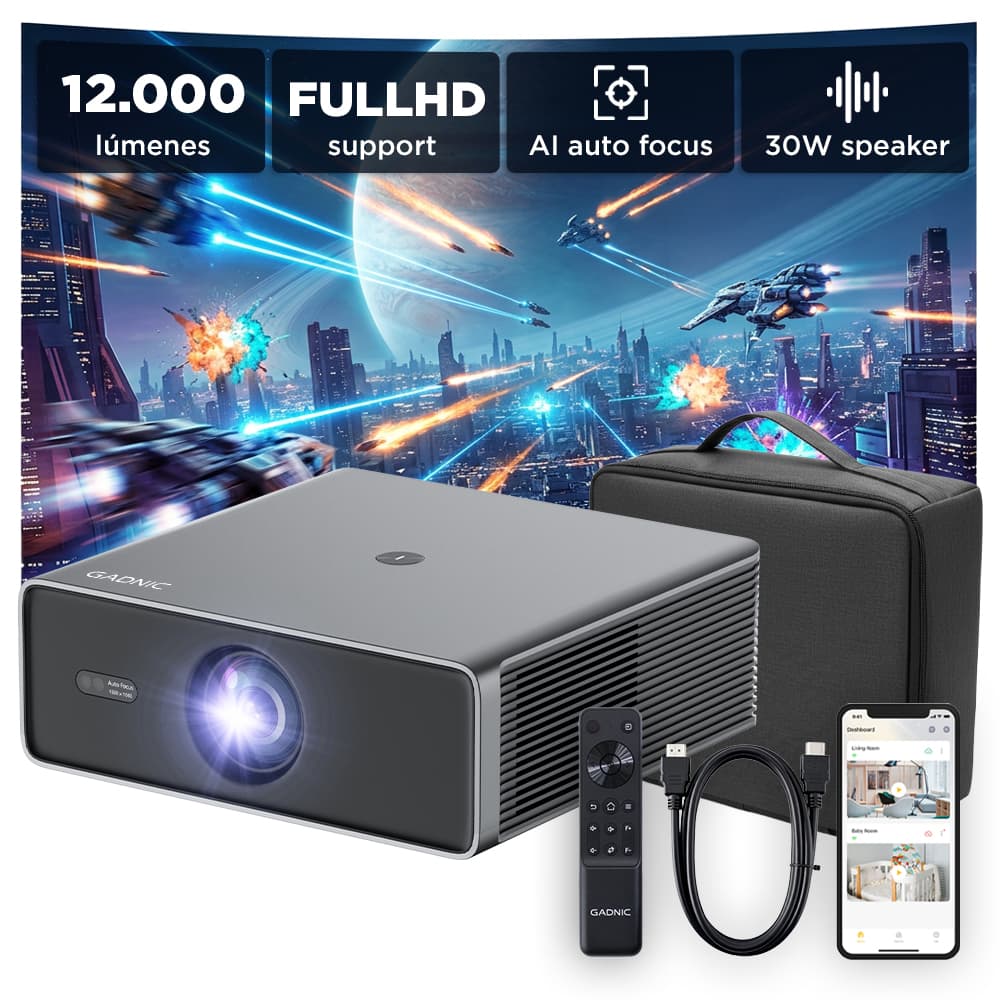 Proyector Gadnic Inalámbrico 12.000 Lúmenes Google TV Auto Keystone AutoFocus WiFi BT