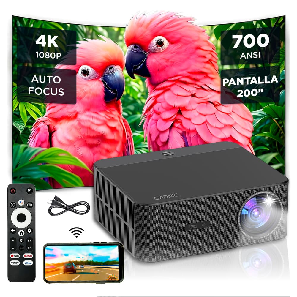 Proyector Gadnic 4K WiFi Bt 700 ANSI Smart Auto Focus Auto Ajuste