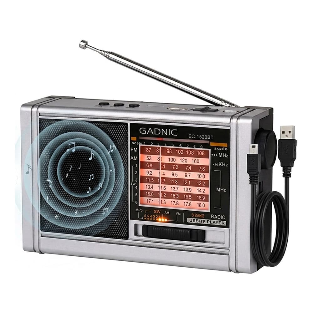Radio Portatil Gadnic FM AM Vintage Recargable USB BT TF Bateria 800 mAh Altavoz 3 W