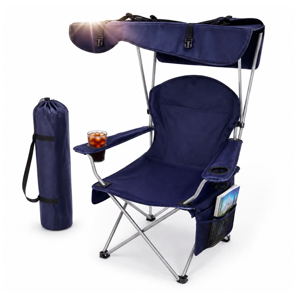Silla Camping Plegable Gadnic 150kg Reposera Reforzada Con Toldo Y Portavasos