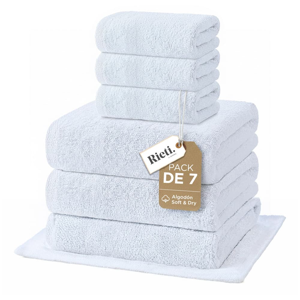 Set x7 Toallas Rieti By Gadnic 80% Algodón 20% Poliéster Premium Blancas Toalla Toallón Toalla De Piso