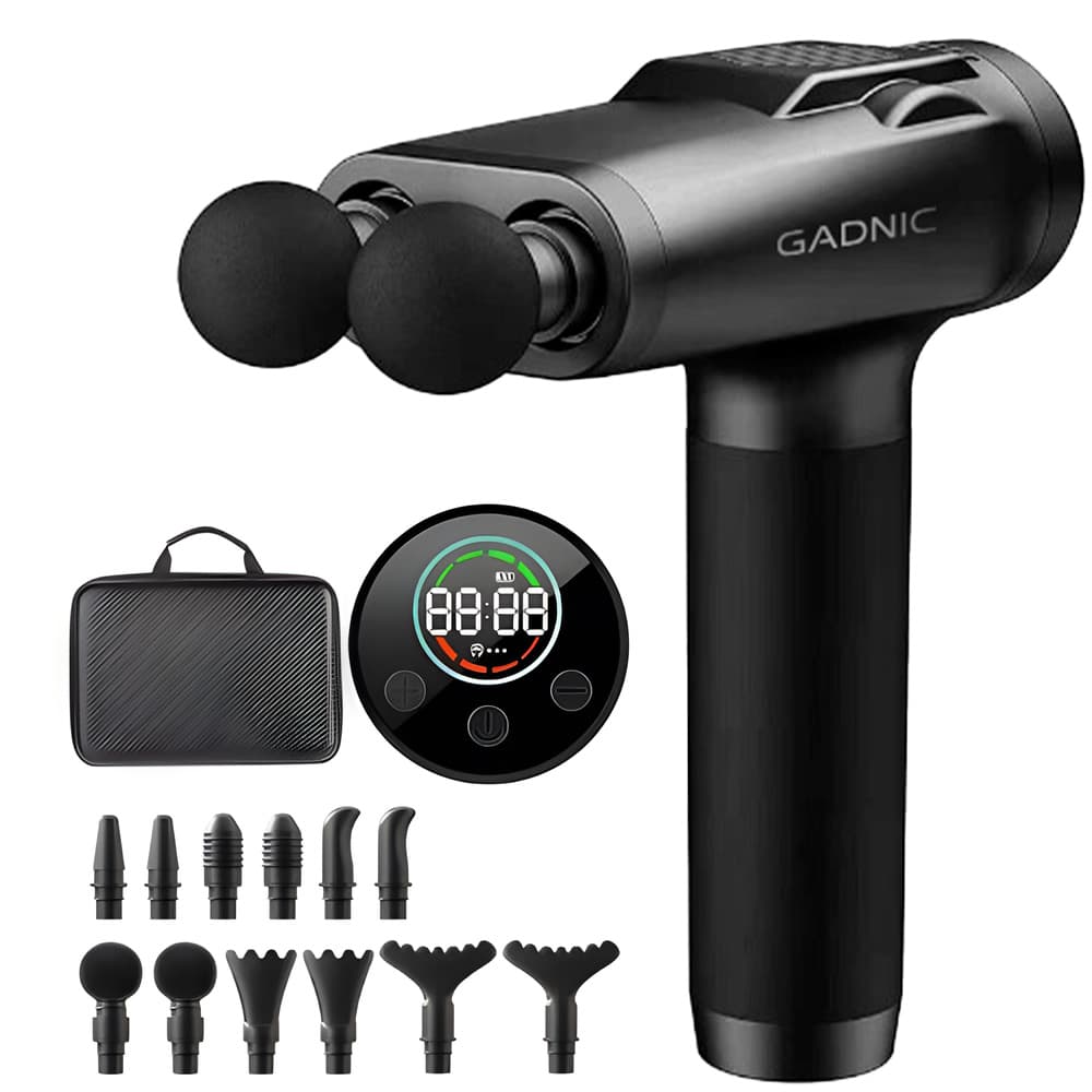Masajeador Pistola Doble Cabezal Gadnic JRHEG00120 W 4 Velocidades 6 Cabezales Pantalla Digital Batería 2500mAh Pantalla LED