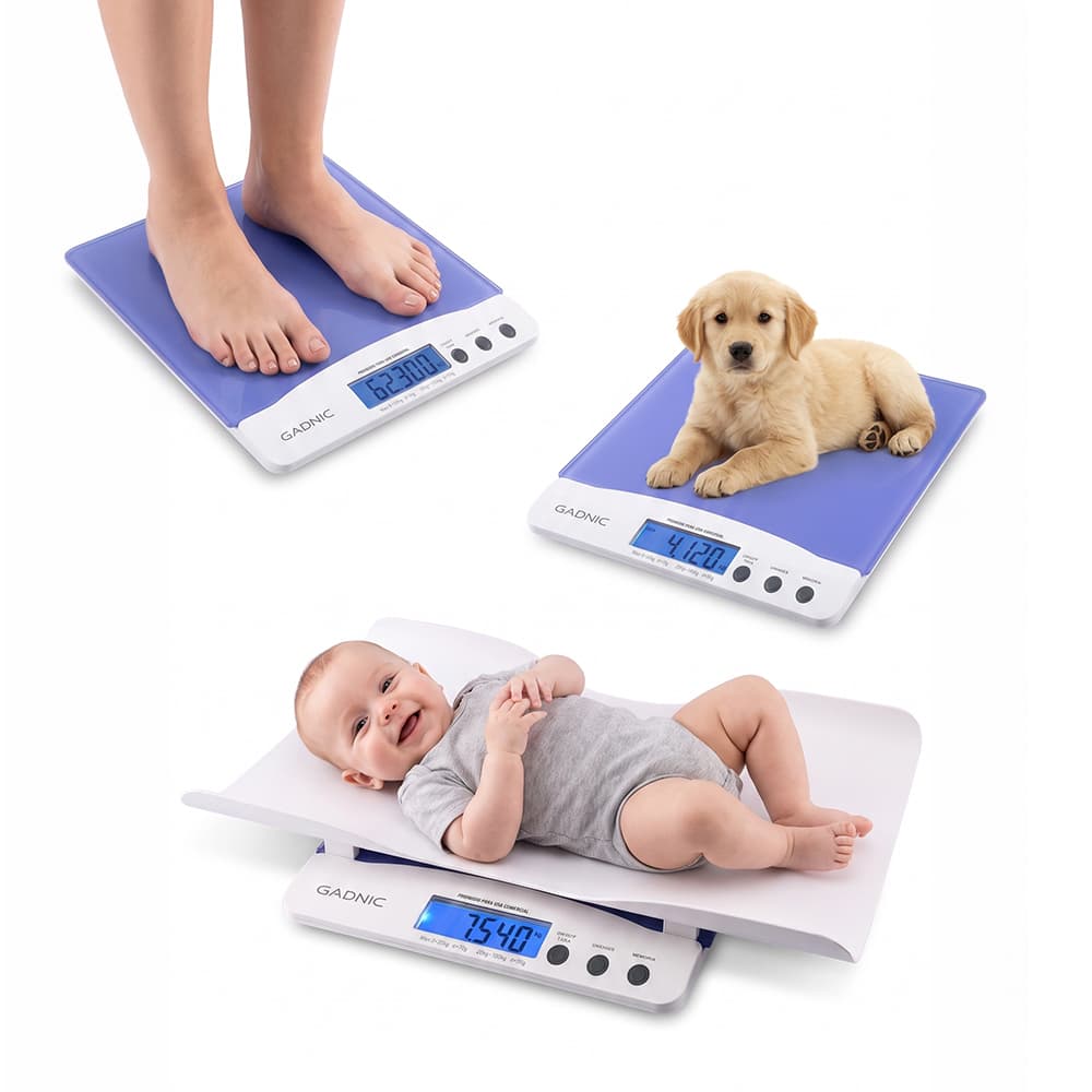 Balanza Pediatrica 3 en 1 Gadnic con Pantalla LCD  500 g a 100 Kg Funcion Tara Memoria Vidrio Templado 