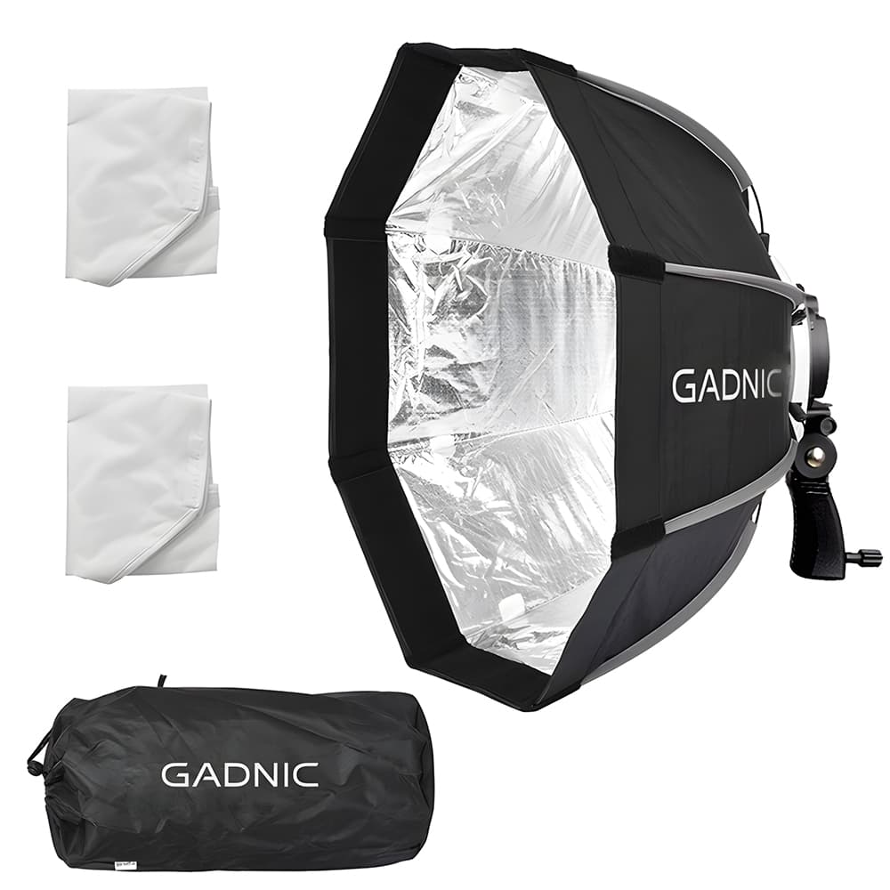 Softbox Gadnic Profesional 8 Lados 55 Cm Diametro Con Rotula Para Flash  Doble Difusor Interior Plateado Portátil Para Fotografía