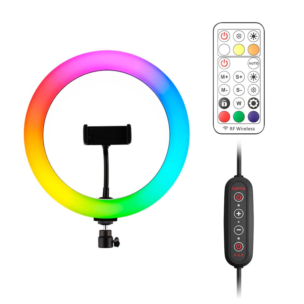 Aro De Luz Gadnic RGB 10W 2700-6500K 26 Modos Con Control Remoto RF + Mando En Cable