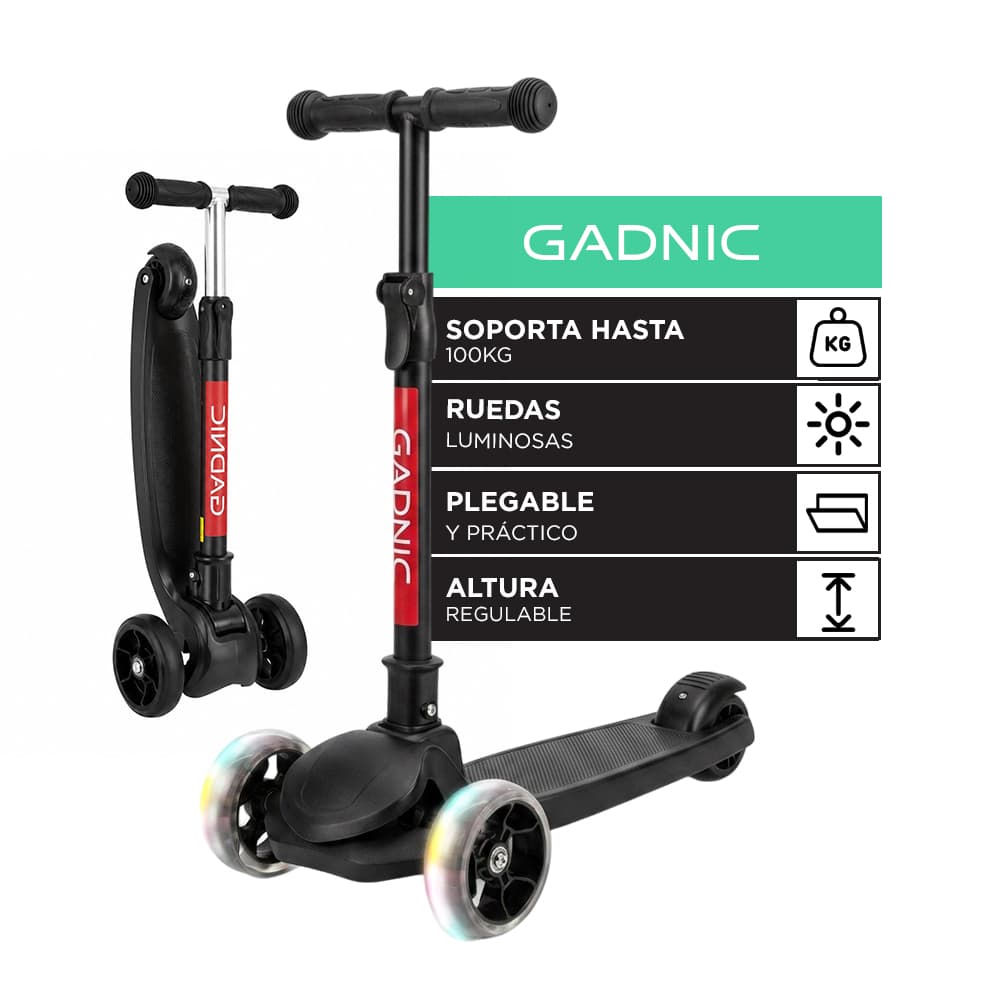 Monopatín infantil Plegable Gadnic Altura Regulable y Ruedas Luminosas